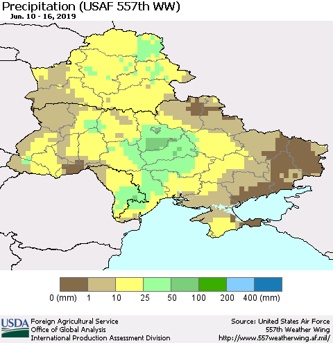 Ukraine, Moldova and Belarus Precipitation (USAF 557th WW) Thematic Map For 6/10/2019 - 6/16/2019