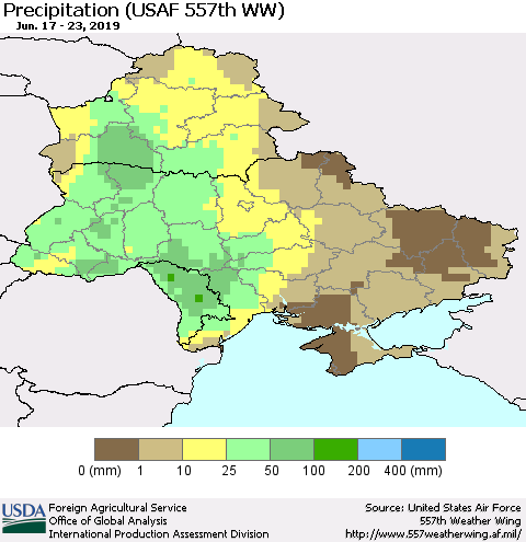 Ukraine, Moldova and Belarus Precipitation (USAF 557th WW) Thematic Map For 6/17/2019 - 6/23/2019