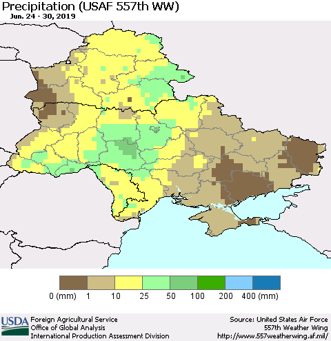 Ukraine, Moldova and Belarus Precipitation (USAF 557th WW) Thematic Map For 6/24/2019 - 6/30/2019