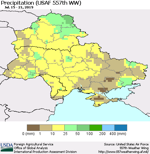 Ukraine, Moldova and Belarus Precipitation (USAF 557th WW) Thematic Map For 7/15/2019 - 7/21/2019