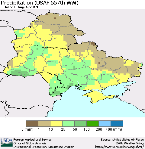 Ukraine, Moldova and Belarus Precipitation (USAF 557th WW) Thematic Map For 7/29/2019 - 8/4/2019