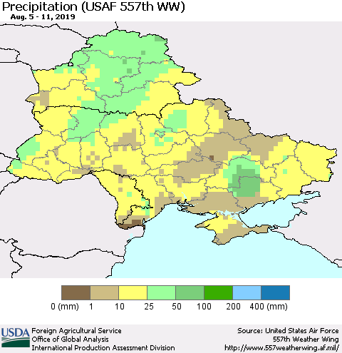 Ukraine, Moldova and Belarus Precipitation (USAF 557th WW) Thematic Map For 8/5/2019 - 8/11/2019