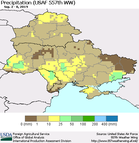Ukraine, Moldova and Belarus Precipitation (USAF 557th WW) Thematic Map For 9/2/2019 - 9/8/2019