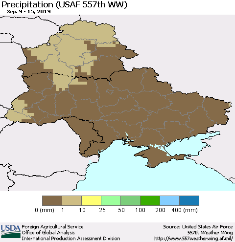 Ukraine, Moldova and Belarus Precipitation (USAF 557th WW) Thematic Map For 9/9/2019 - 9/15/2019