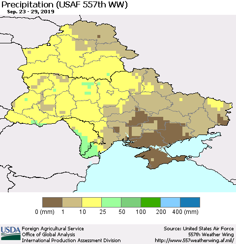 Ukraine, Moldova and Belarus Precipitation (USAF 557th WW) Thematic Map For 9/23/2019 - 9/29/2019