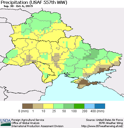 Ukraine, Moldova and Belarus Precipitation (USAF 557th WW) Thematic Map For 9/30/2019 - 10/6/2019
