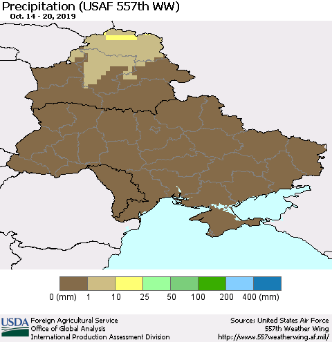 Ukraine, Moldova and Belarus Precipitation (USAF 557th WW) Thematic Map For 10/14/2019 - 10/20/2019
