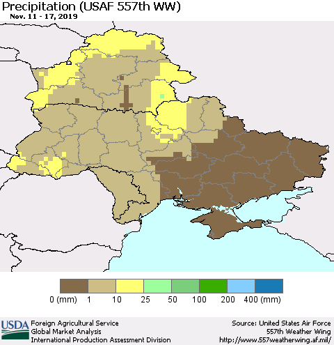 Ukraine, Moldova and Belarus Precipitation (USAF 557th WW) Thematic Map For 11/11/2019 - 11/17/2019