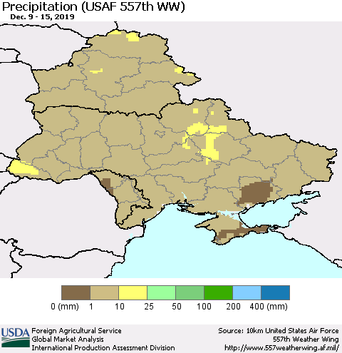 Ukraine, Moldova and Belarus Precipitation (USAF 557th WW) Thematic Map For 12/9/2019 - 12/15/2019