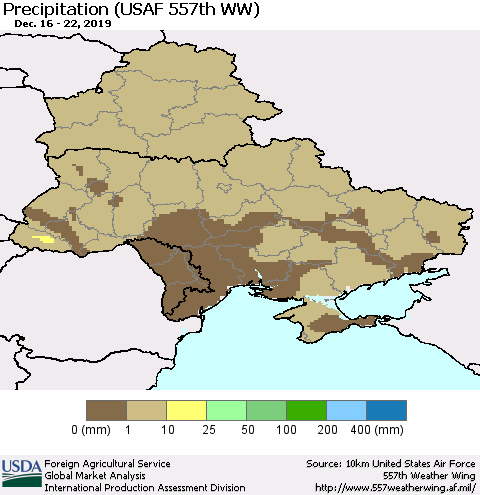 Ukraine, Moldova and Belarus Precipitation (USAF 557th WW) Thematic Map For 12/16/2019 - 12/22/2019