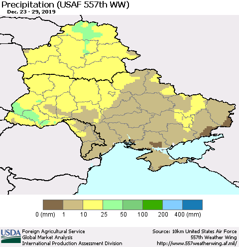 Ukraine, Moldova and Belarus Precipitation (USAF 557th WW) Thematic Map For 12/23/2019 - 12/29/2019
