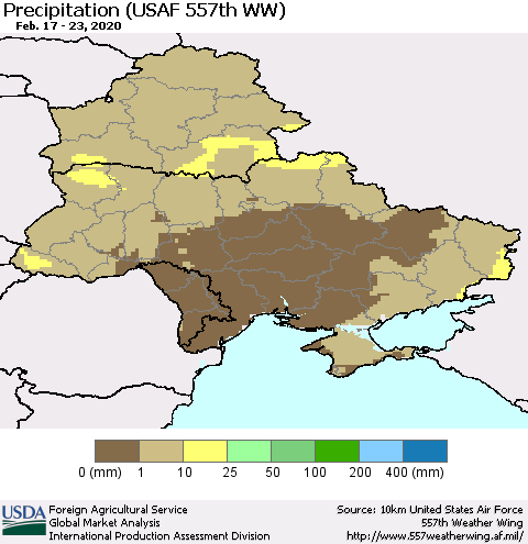 Ukraine, Moldova and Belarus Precipitation (USAF 557th WW) Thematic Map For 2/17/2020 - 2/23/2020