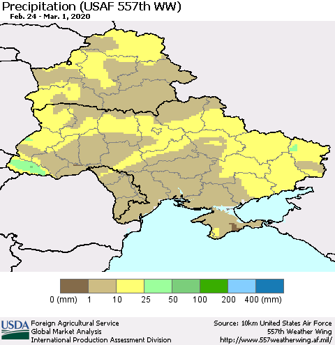 Ukraine, Moldova and Belarus Precipitation (USAF 557th WW) Thematic Map For 2/24/2020 - 3/1/2020