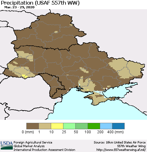 Ukraine, Moldova and Belarus Precipitation (USAF 557th WW) Thematic Map For 3/23/2020 - 3/29/2020