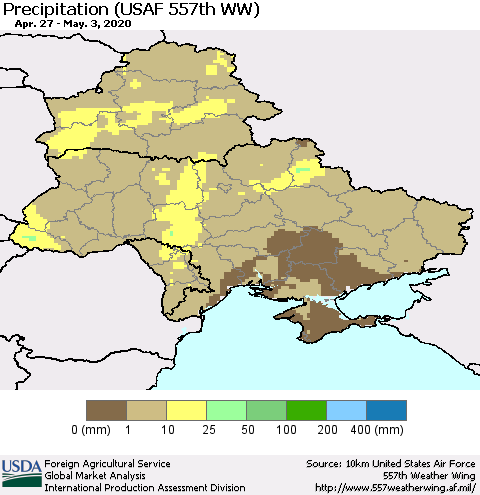 Ukraine, Moldova and Belarus Precipitation (USAF 557th WW) Thematic Map For 4/27/2020 - 5/3/2020