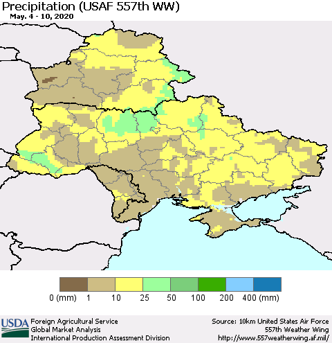 Ukraine, Moldova and Belarus Precipitation (USAF 557th WW) Thematic Map For 5/4/2020 - 5/10/2020