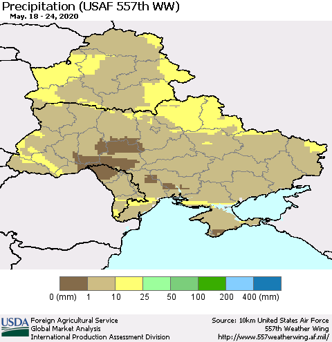 Ukraine, Moldova and Belarus Precipitation (USAF 557th WW) Thematic Map For 5/18/2020 - 5/24/2020