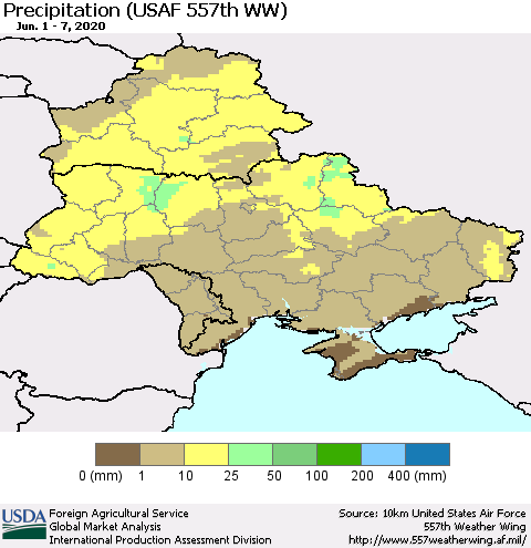 Ukraine, Moldova and Belarus Precipitation (USAF 557th WW) Thematic Map For 6/1/2020 - 6/7/2020