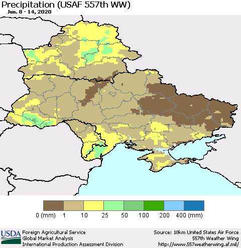 Ukraine, Moldova and Belarus Precipitation (USAF 557th WW) Thematic Map For 6/8/2020 - 6/14/2020