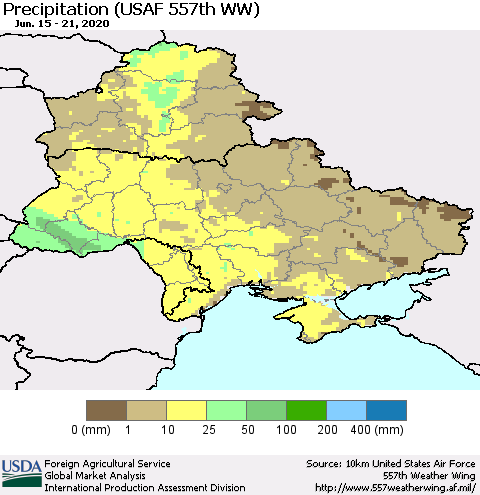 Ukraine, Moldova and Belarus Precipitation (USAF 557th WW) Thematic Map For 6/15/2020 - 6/21/2020