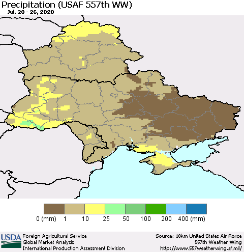Ukraine, Moldova and Belarus Precipitation (USAF 557th WW) Thematic Map For 7/20/2020 - 7/26/2020