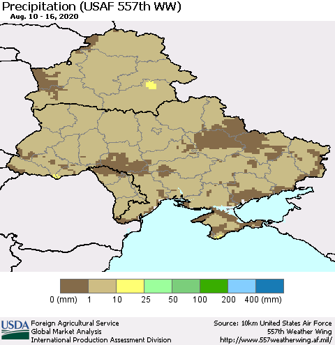 Ukraine, Moldova and Belarus Precipitation (USAF 557th WW) Thematic Map For 8/10/2020 - 8/16/2020