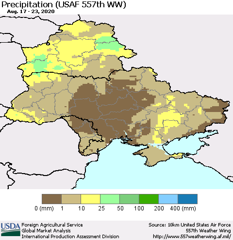 Ukraine, Moldova and Belarus Precipitation (USAF 557th WW) Thematic Map For 8/17/2020 - 8/23/2020