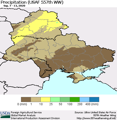 Ukraine, Moldova and Belarus Precipitation (USAF 557th WW) Thematic Map For 9/7/2020 - 9/13/2020