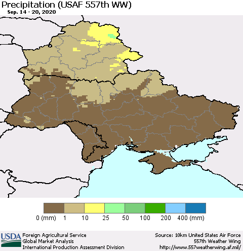 Ukraine, Moldova and Belarus Precipitation (USAF 557th WW) Thematic Map For 9/14/2020 - 9/20/2020