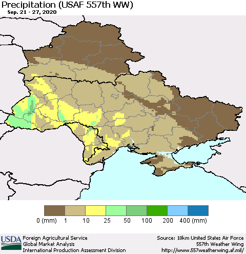 Ukraine, Moldova and Belarus Precipitation (USAF 557th WW) Thematic Map For 9/21/2020 - 9/27/2020