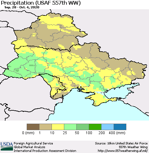 Ukraine, Moldova and Belarus Precipitation (USAF 557th WW) Thematic Map For 9/28/2020 - 10/4/2020