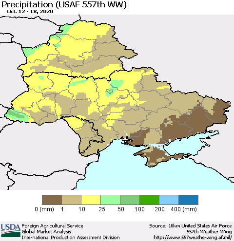 Ukraine, Moldova and Belarus Precipitation (USAF 557th WW) Thematic Map For 10/12/2020 - 10/18/2020