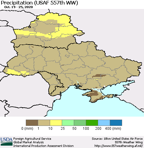 Ukraine, Moldova and Belarus Precipitation (USAF 557th WW) Thematic Map For 10/19/2020 - 10/25/2020