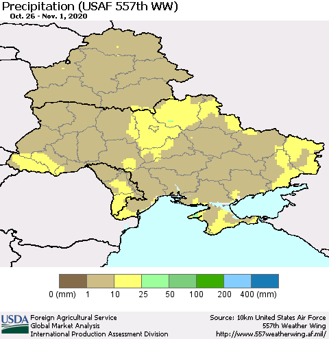 Ukraine, Moldova and Belarus Precipitation (USAF 557th WW) Thematic Map For 10/26/2020 - 11/1/2020