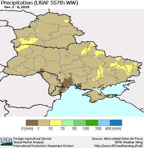 Ukraine, Moldova and Belarus Precipitation (USAF 557th WW) Thematic Map For 11/2/2020 - 11/8/2020