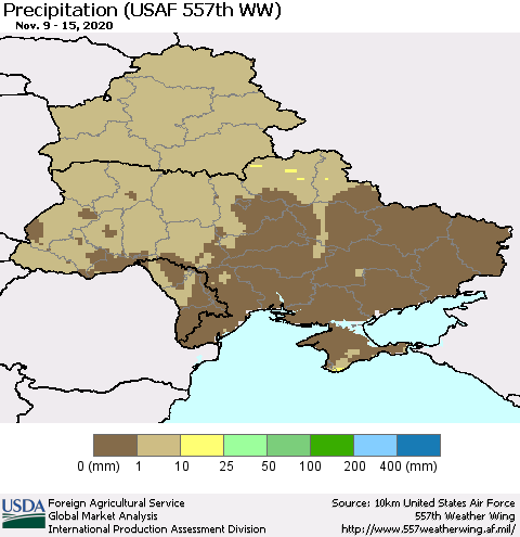 Ukraine, Moldova and Belarus Precipitation (USAF 557th WW) Thematic Map For 11/9/2020 - 11/15/2020