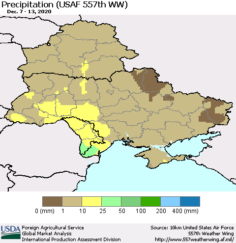 Ukraine, Moldova and Belarus Precipitation (USAF 557th WW) Thematic Map For 12/7/2020 - 12/13/2020