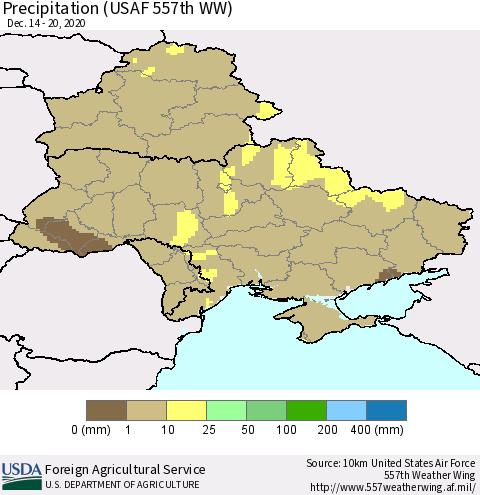 Ukraine, Moldova and Belarus Precipitation (USAF 557th WW) Thematic Map For 12/14/2020 - 12/20/2020