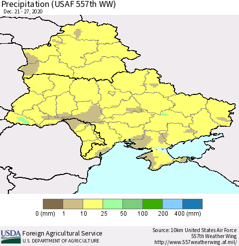 Ukraine, Moldova and Belarus Precipitation (USAF 557th WW) Thematic Map For 12/21/2020 - 12/27/2020