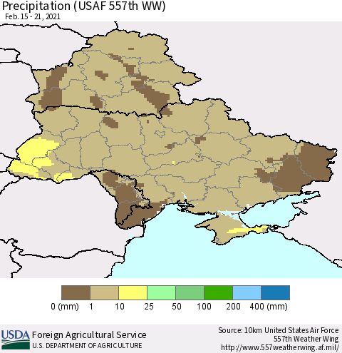 Ukraine, Moldova and Belarus Precipitation (USAF 557th WW) Thematic Map For 2/15/2021 - 2/21/2021