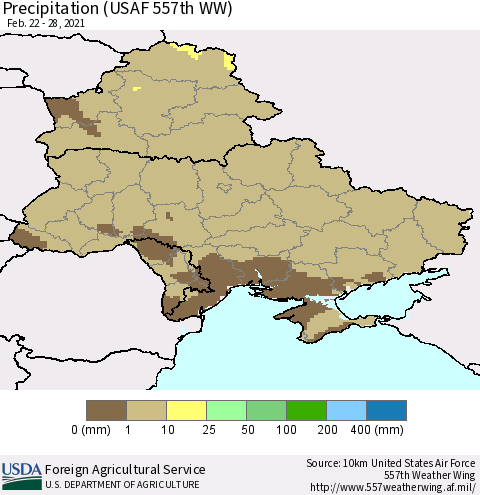 Ukraine, Moldova and Belarus Precipitation (USAF 557th WW) Thematic Map For 2/22/2021 - 2/28/2021