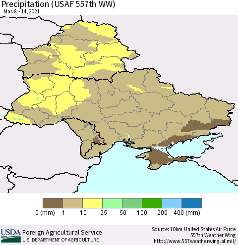 Ukraine, Moldova and Belarus Precipitation (USAF 557th WW) Thematic Map For 3/8/2021 - 3/14/2021