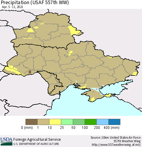 Ukraine, Moldova and Belarus Precipitation (USAF 557th WW) Thematic Map For 4/5/2021 - 4/11/2021