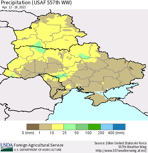 Ukraine, Moldova and Belarus Precipitation (USAF 557th WW) Thematic Map For 4/12/2021 - 4/18/2021