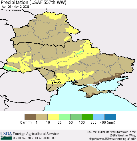 Ukraine, Moldova and Belarus Precipitation (USAF 557th WW) Thematic Map For 4/26/2021 - 5/2/2021