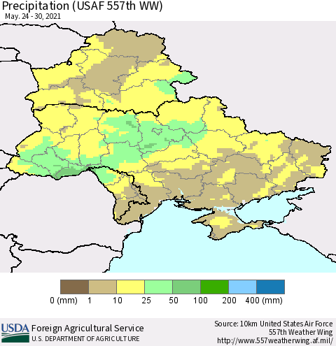 Ukraine, Moldova and Belarus Precipitation (USAF 557th WW) Thematic Map For 5/24/2021 - 5/30/2021
