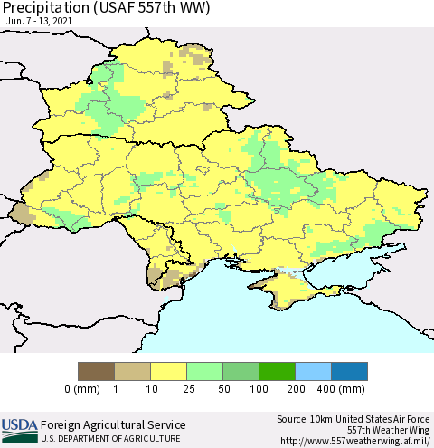 Ukraine, Moldova and Belarus Precipitation (USAF 557th WW) Thematic Map For 6/7/2021 - 6/13/2021