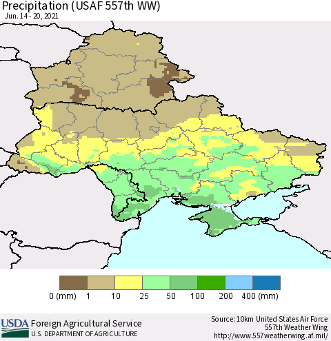 Ukraine, Moldova and Belarus Precipitation (USAF 557th WW) Thematic Map For 6/14/2021 - 6/20/2021