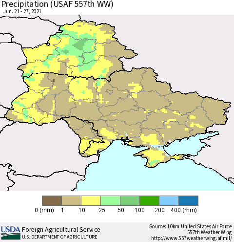Ukraine, Moldova and Belarus Precipitation (USAF 557th WW) Thematic Map For 6/21/2021 - 6/27/2021