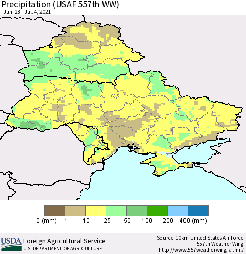 Ukraine, Moldova and Belarus Precipitation (USAF 557th WW) Thematic Map For 6/28/2021 - 7/4/2021